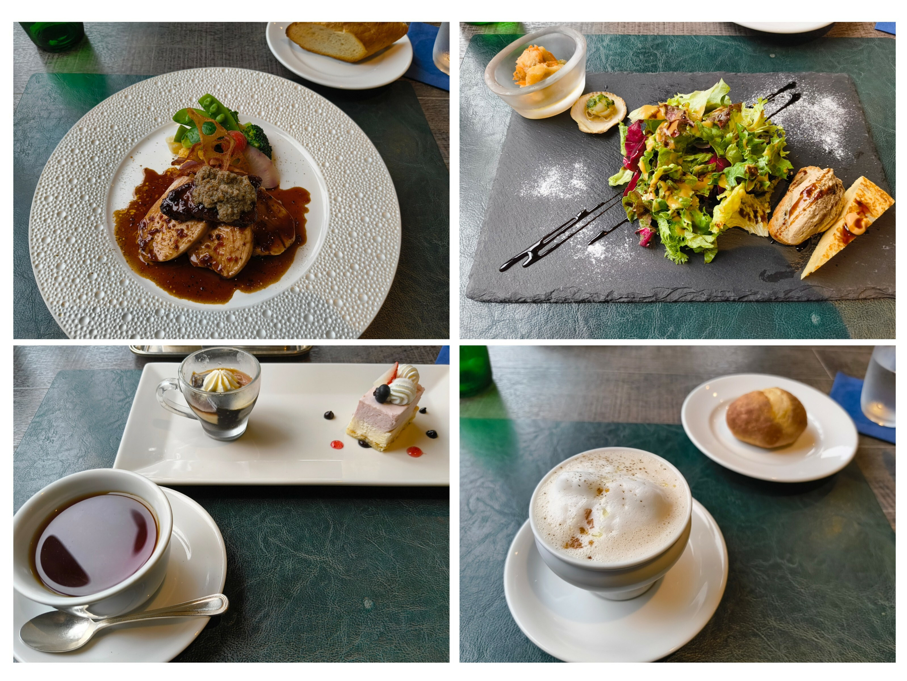 BISTRO BONHEUR：ランチコース メイン料理は肉料理(チキンブレスト 黒トリュフと赤ワインのソース マッシュルームのピューレ添え フォアグラ付)　#青空ごはん部